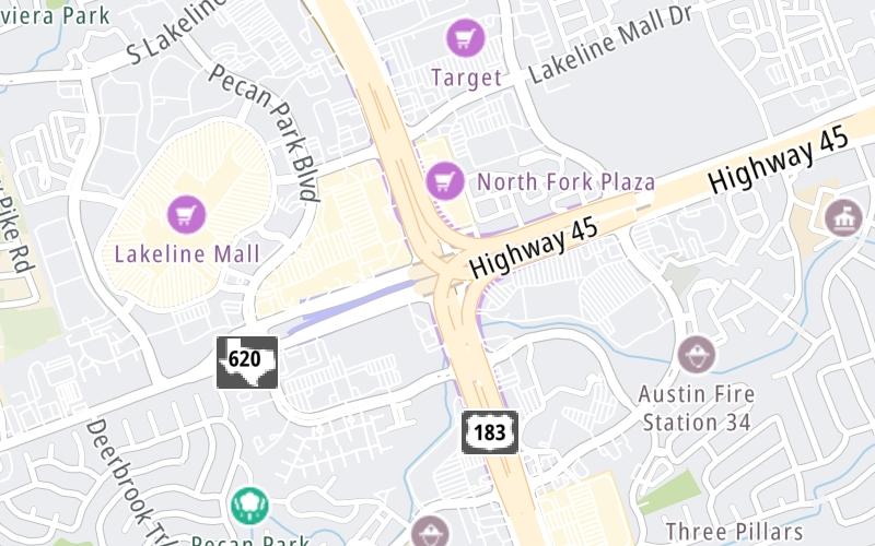 Static map of 183a Toll Road at SH 45 N