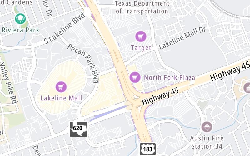 Static map of 183a Toll Road at Lakeline NB Toll Gantry