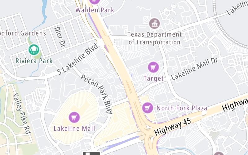 Static map of 183a Toll Road at Lakeline SB Toll Gantry