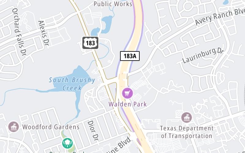 Static map of 183a Toll Road at Avery Ranch Blvd