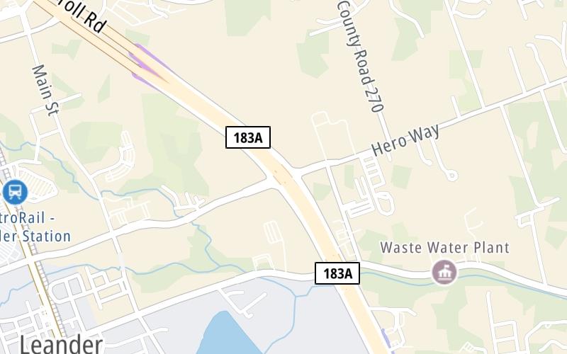 Static map of 183a Toll Road at Hero Way