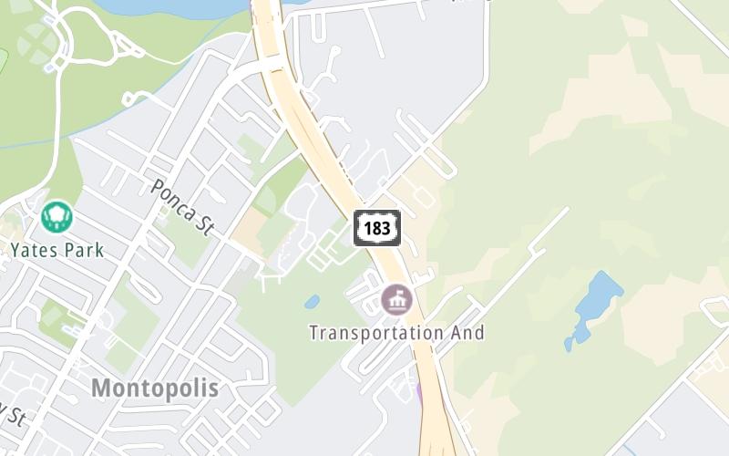 Static map of 183 Toll Road at Thompson Lane Mainline SB Gantry