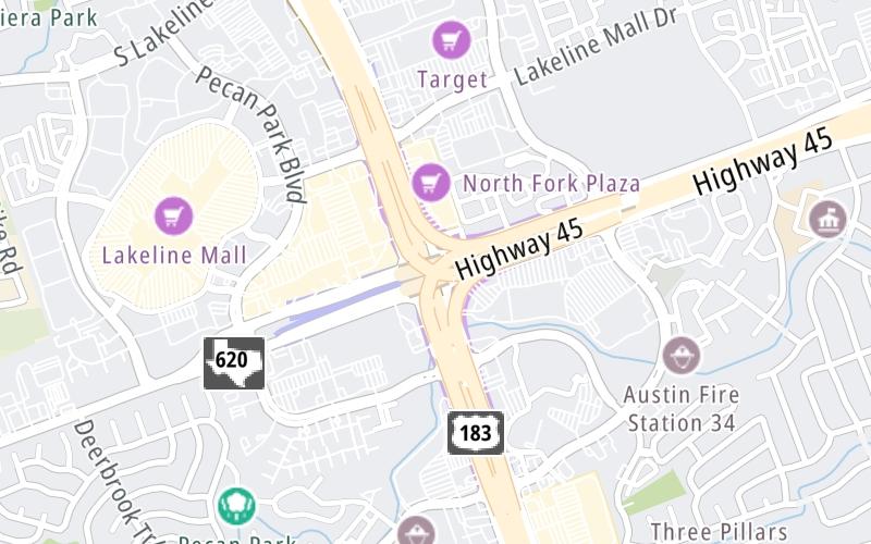 Static map of Sh 45 N at 183A Toll Road / U.S. Hwy 183