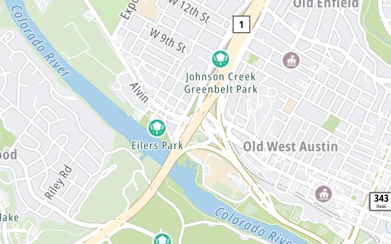 Static map of Loop 1 at Lake Austin Blvd / W Cesar Chavez St