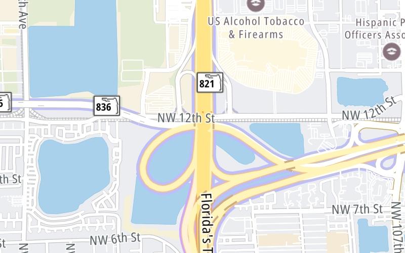 Static map of Dolphin Expressway at Homestead Extension of Florida's Turnpike