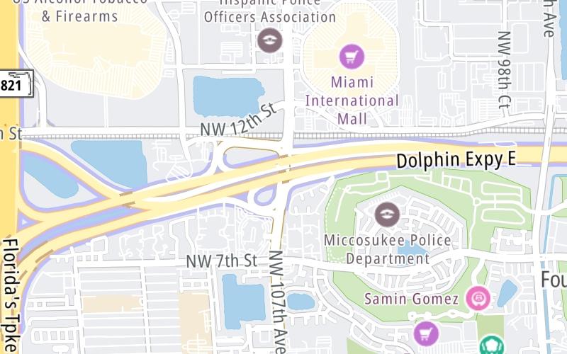 Static map of Dolphin Expressway at NW 107th Avenue