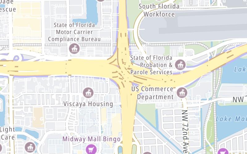 Static map of Dolphin Expressway at SR 826 / Palmetto Expressway