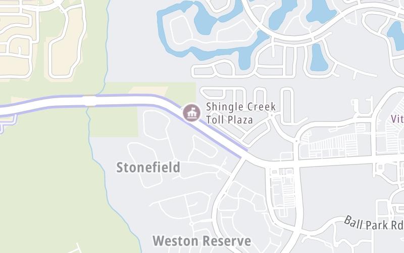 Static map of Osceola Parkway at Shingle Creek Toll Gantry