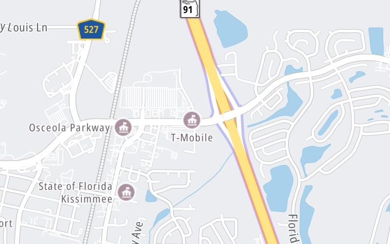 Static map of Osceola Parkway at Bill Beck Blvd