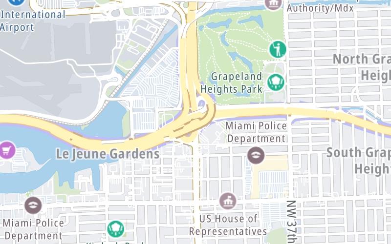 Static map of Dolphin Expressway at NW 42nd Ave / Le Jeune Rd / Miami Int'l Airport/MIA