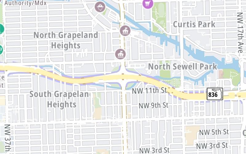 Static map of Dolphin Expressway at NW 27th Avenue