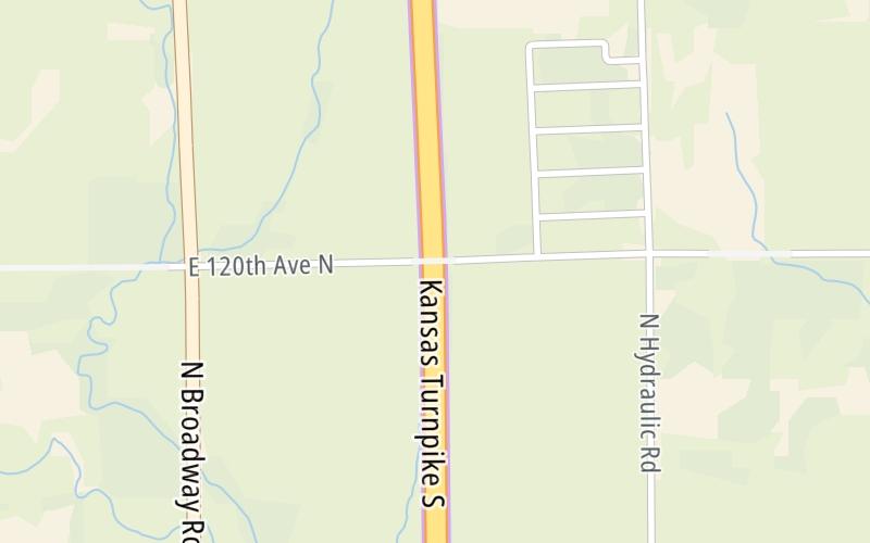 Static map of Kansas Turnpike at Mulvane K-53 / US 160 Zone NB Gantry