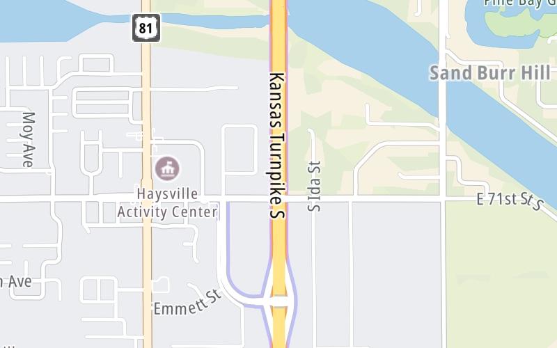 Static map of Kansas Turnpike at Wichita I-135/I-235/Haysville Zone Gantry