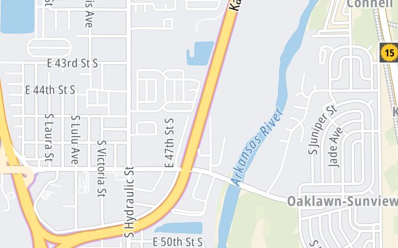 Static map of Kansas Turnpike at Wichita K-15/I-135/235 Zone Gantry