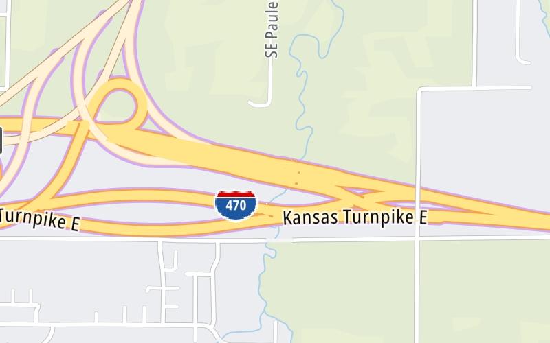 Static map of Kansas Turnpike at ORT East Topeka Zone Gantry