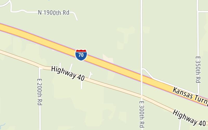 Static map of Kansas Turnpike at Lecompton K-10/Topeka I-70 Zone EB Gantry