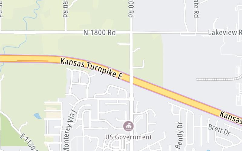 Static map of Kansas Turnpike at Lawrence US59-US40/Lecompton Zone Gantry