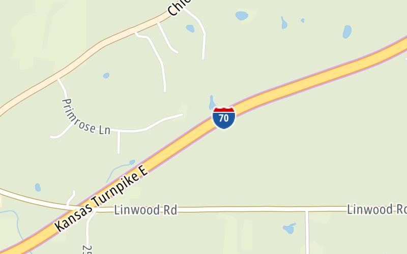 Static map of Kansas Turnpike at Tonganoxie-Eudora Zone WB Gantry