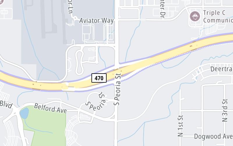 Static map of E 470 at Peoria Street