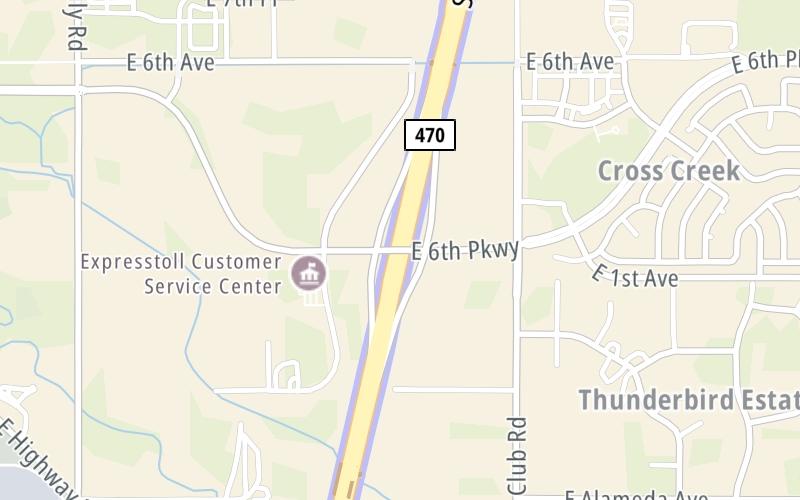 Static map of E 470 at 6th Pkwy / Stephen D Hogan Pkwy