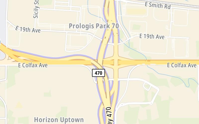 Static map of E 470 at I-70