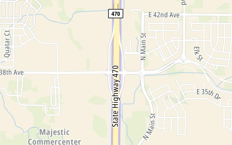 Static map of E 470 at Aurora Highlands Parkway