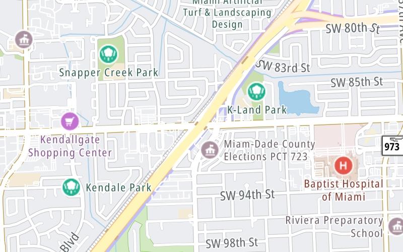 Static map of Don Shula Expressway at Kendall Drive / SW 88th Street