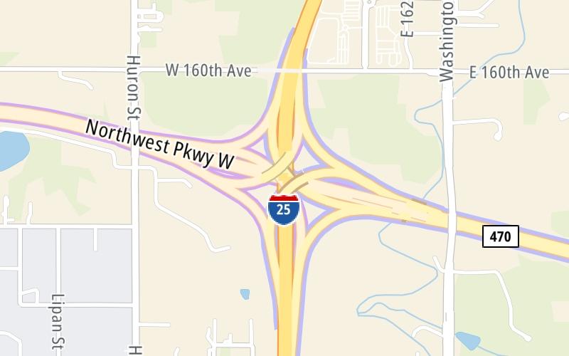 Static map of Northwest Parkway at I-25