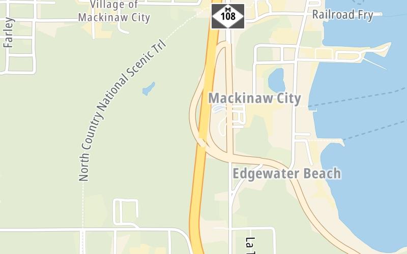 Static map of Mackinac Bridge at US Hwy 23