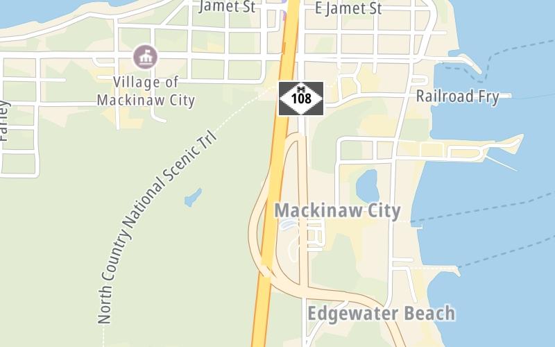 Static map of Mackinac Bridge at Mackinaw Highway