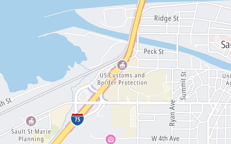 Static map of International Bridge At Sault Ste Marie at US Customs