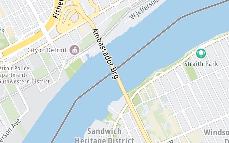 Static map of Ambassador Bridge at United States / Canada Border