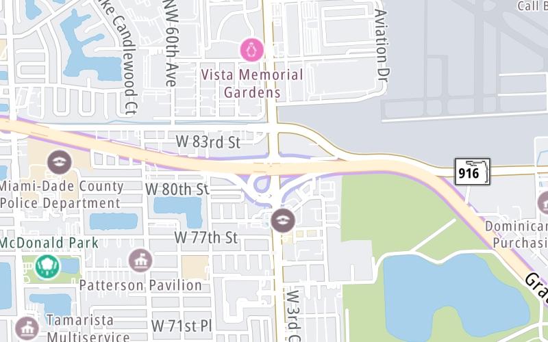 Static map of Gratigny Parkway at NW 57th Avenue/Red Road