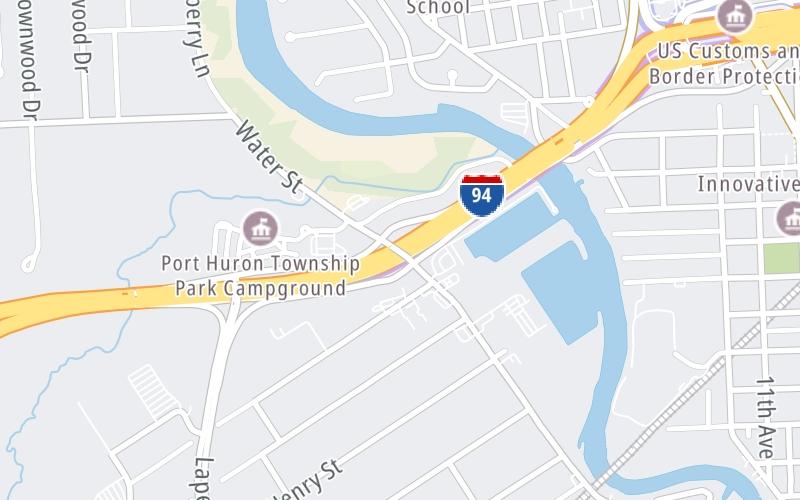 Static map of Blue Water Bridge at Water Street