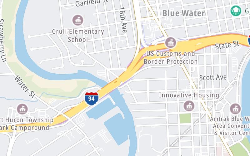 Static map of Blue Water Bridge at Pine Grove Ave / Hancock St