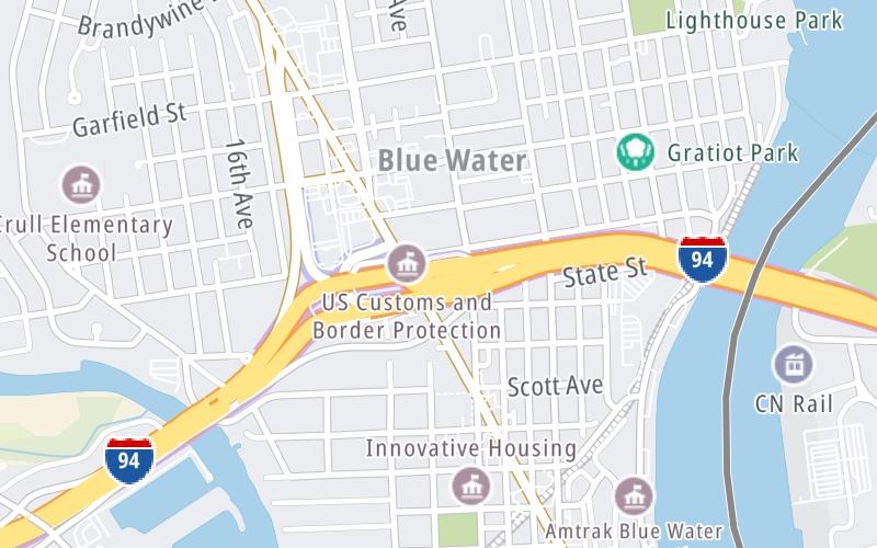 Static map of Blue Water Bridge at US Customs