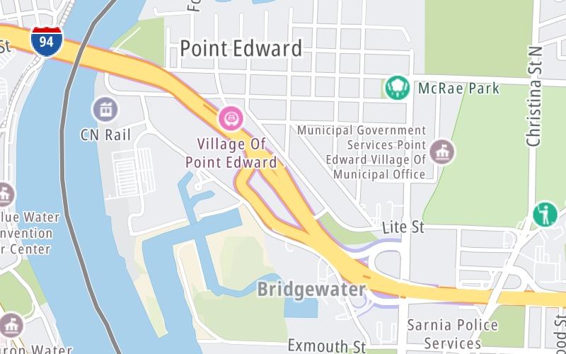 Static map of Blue Water Bridge at Canada Bridge Toll Plaza