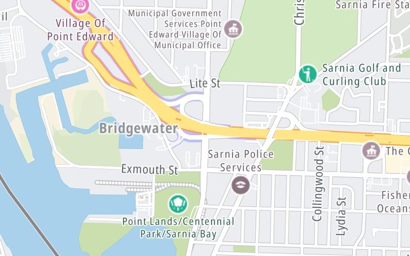 Static map of Blue Water Bridge at Front Street N