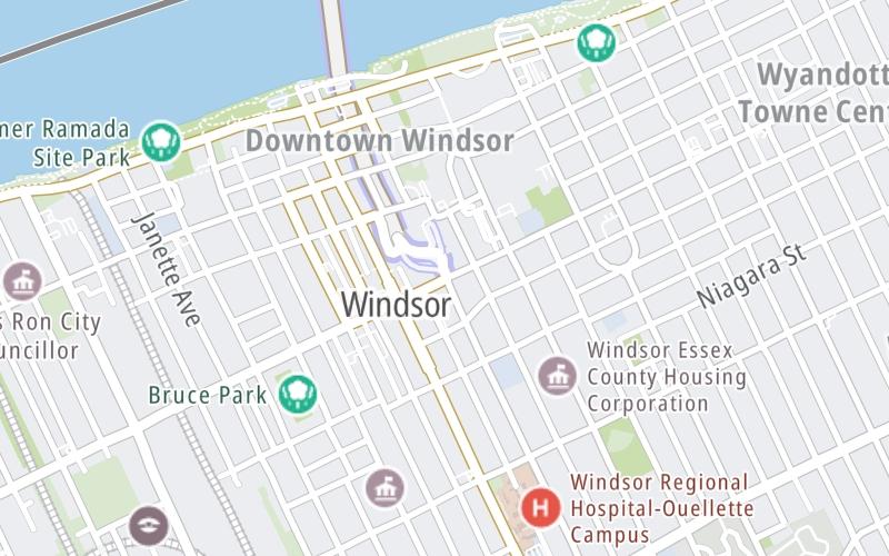 Static map of Detroit Windsor Tunnel at Wyandotte St E / Goyeau St