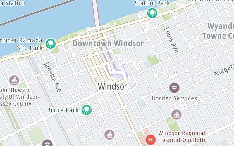 Static map of Detroit Windsor Tunnel at Canadian NB Tolls