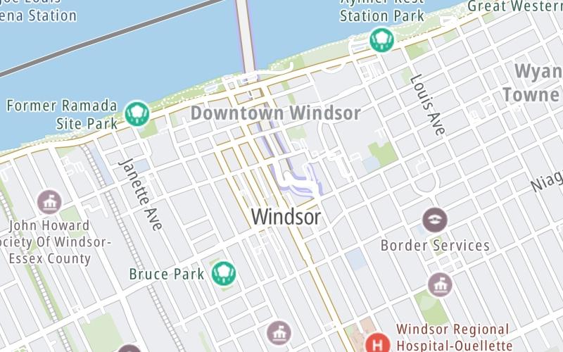 Static map of Detroit Windsor Tunnel at Canada Border Services