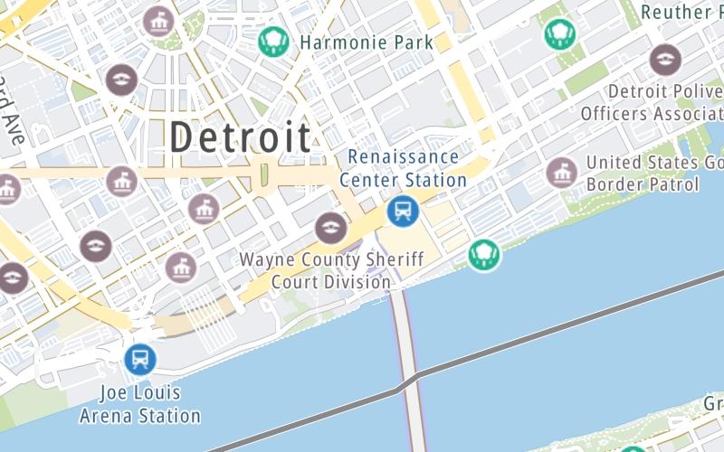 Static map of Detroit Windsor Tunnel at Jefferson Avenue