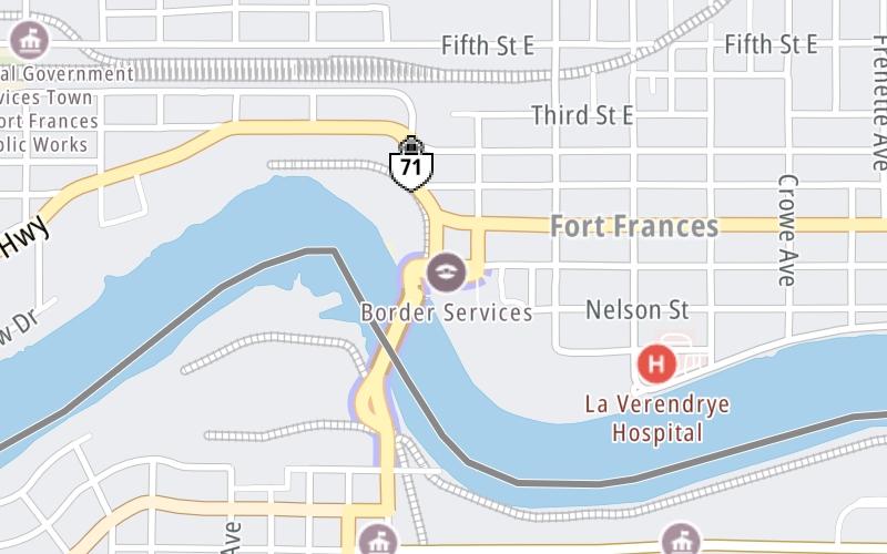 Static map of International Bridge at Canada Border Services