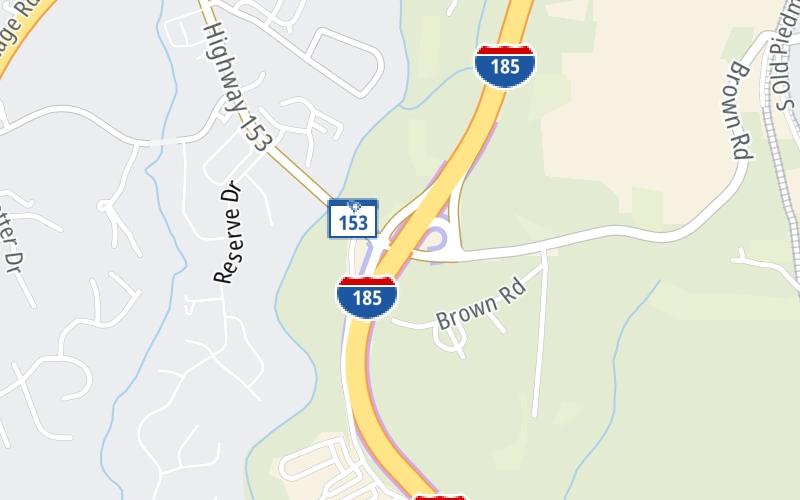 Static map of Southern Connector at Brown Road