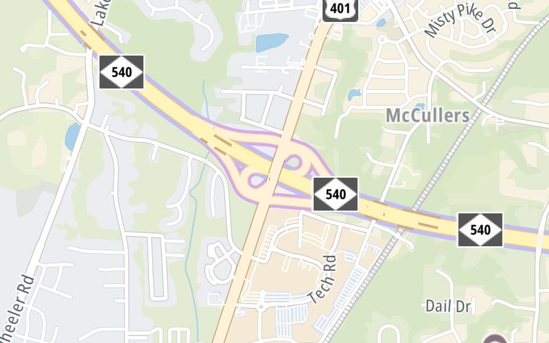 Static map of Triangle Expressway at U.S. Hwy 401