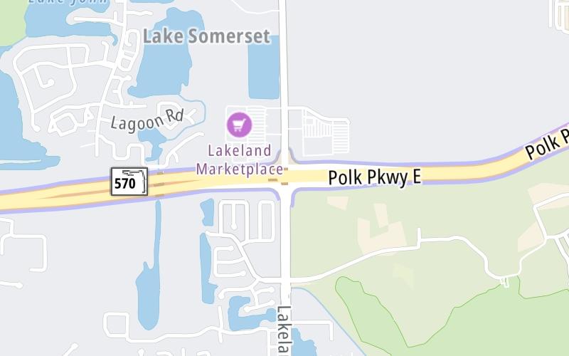 Static map of Polk Parkway at Lakeland Highlands Road