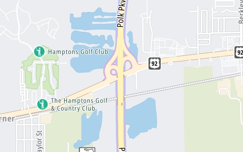 Static map of Polk Parkway at US 92 / Auburndale