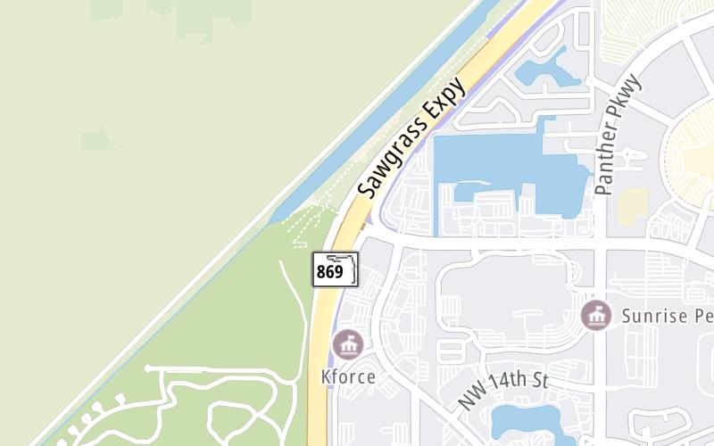 Static map of Sawgrass Expressway at Sunrise Boulevard / Sawgrass Mills Mall