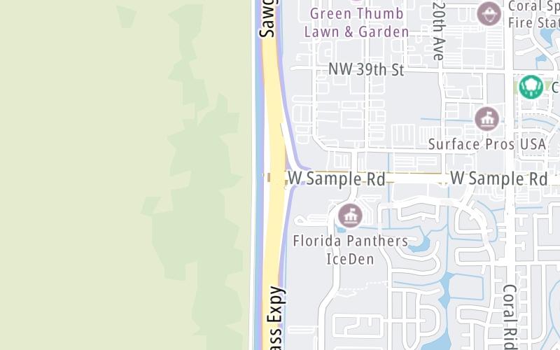 Static map of Sawgrass Expressway at Sample Road