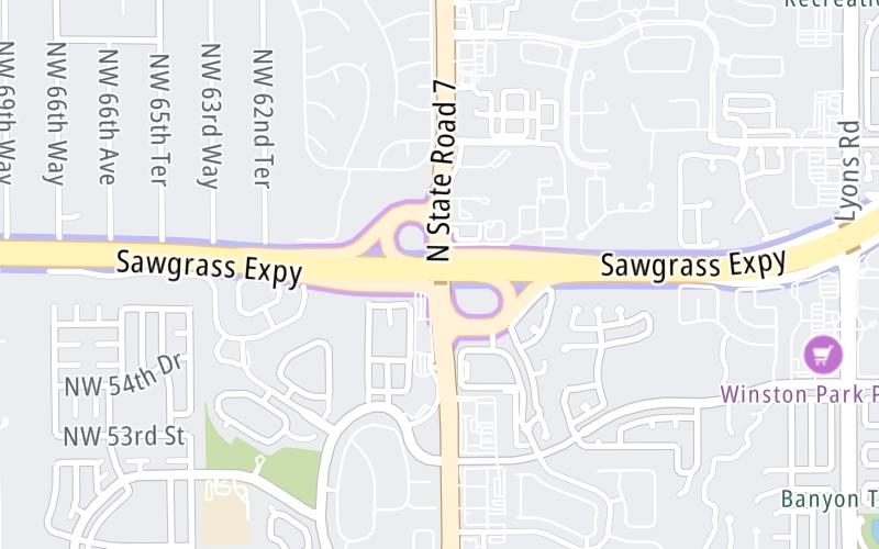 Static map of Sawgrass Expressway at SR 7/US 441